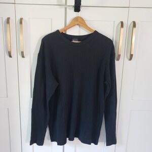 Tricolore Shirt Mens XL Black Ribbed Knit Long Sleeve Top Made In Canada Quality